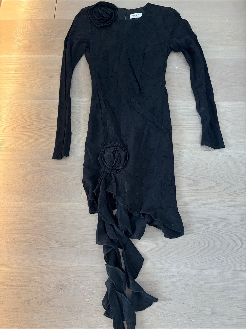 Delfi Collective Black Asymmetrical Ruffled Rosette Dress